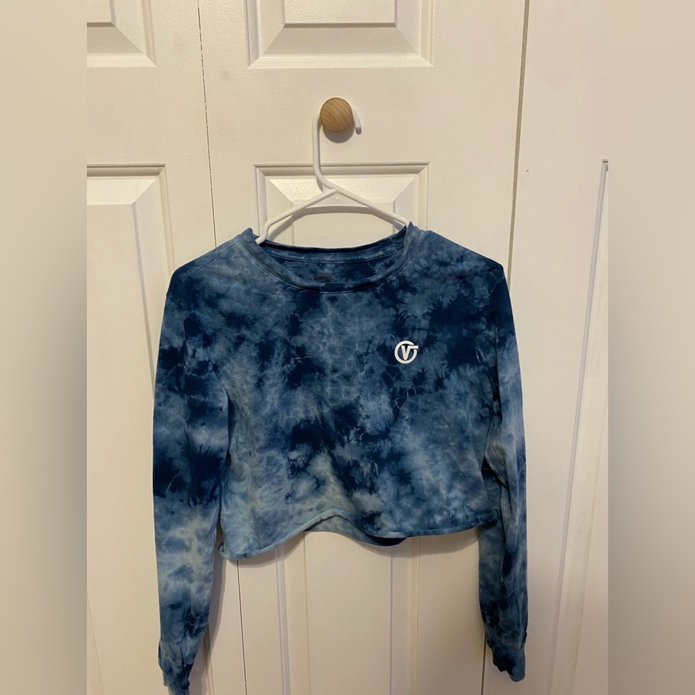 long sleeve blue tie-dye cropped vans shirt womens xs